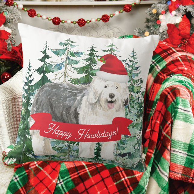 Coussin Happy Howlidays Old English Sheepdog (Créateur téléchargé)