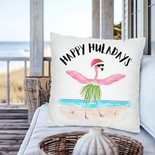 Coussin Happy Huladays Flamant rose Père Noël Noël tropica