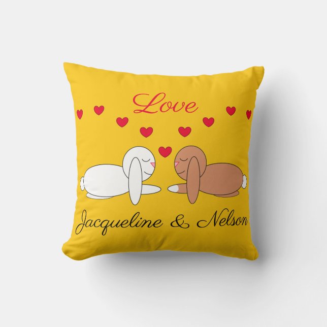 Coussin Happy, Loving Rabbits:  Yellow (Recto)