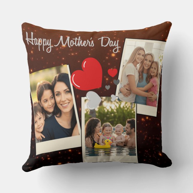 Coussin Happy Mother’s Day Custom Photo Collage (Verso)
