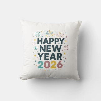 Coussin Happy New Year 2026 Pillow – Festive Fireworks Des