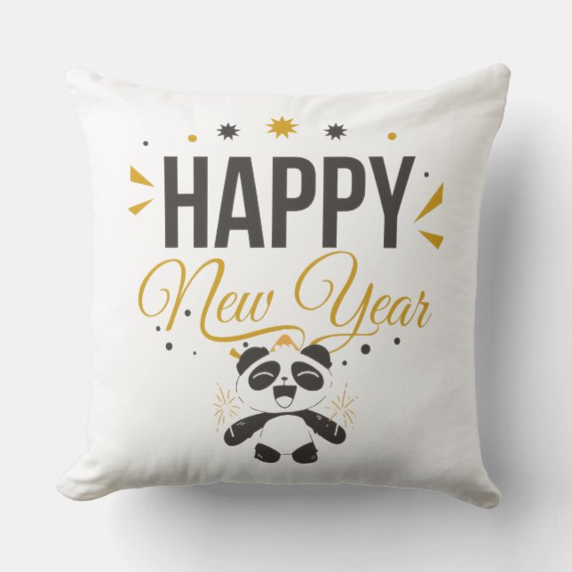 Coussin Happy New Year Panda Throw Pillow (Recto)