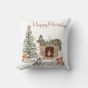 Coussin Happy Pawlidays Chien Design - Bichon Frise