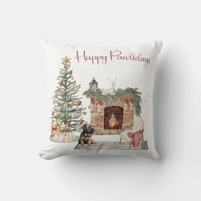 Coussin Happy Pawlidays Chien Design - Briard (Recto)