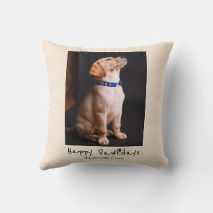 Coussin Happy Pawlidays Funny Pun Pet Photo