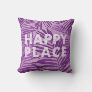 Coussin Happy Place Hawaiian Palms Tropical en Violet