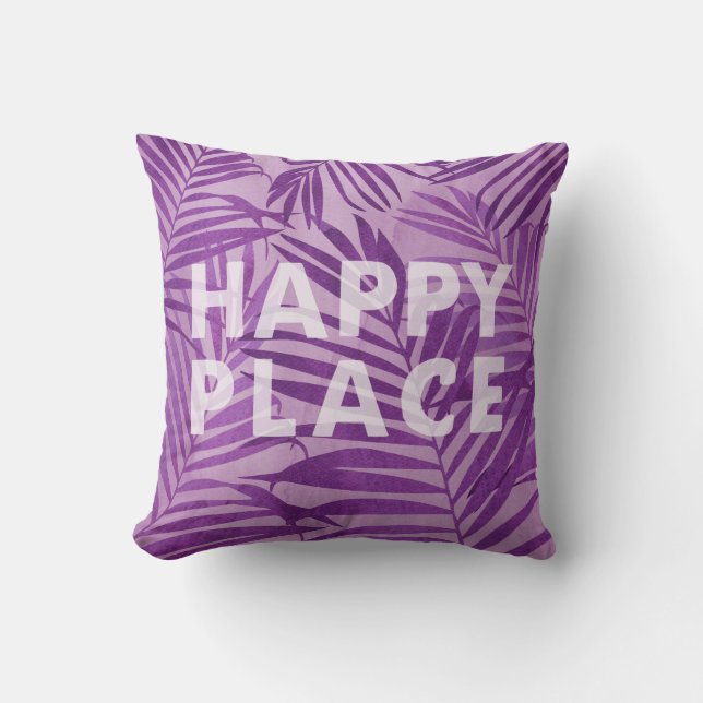 Coussin Happy Place Hawaiian Palms Tropical en Violet (Recto)