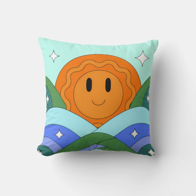 Coussin Happy Retro Sun Over Rolling Hills (Recto)