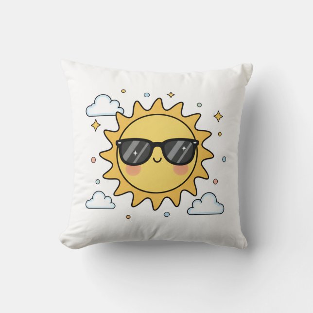 Coussin Happy Smiling Sun Cartoon - Minimalist Kawaii Suns (Recto)