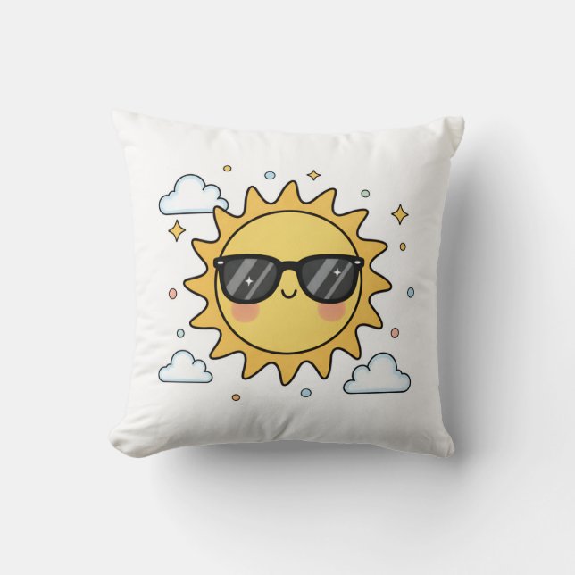 Coussin Happy Smiling Sun Cartoon - Minimalist Kawaii Suns (Recto)