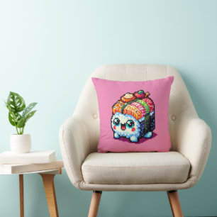 Coussin Happy Sushi Roll - Cute Pixel Art Japonais Nourrit