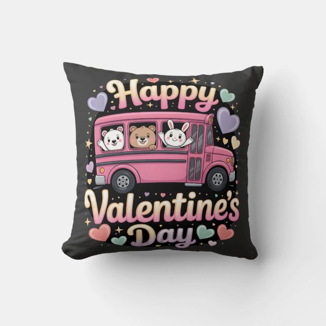 Coussin Happy Valentine's Day School Bus (Recto)
