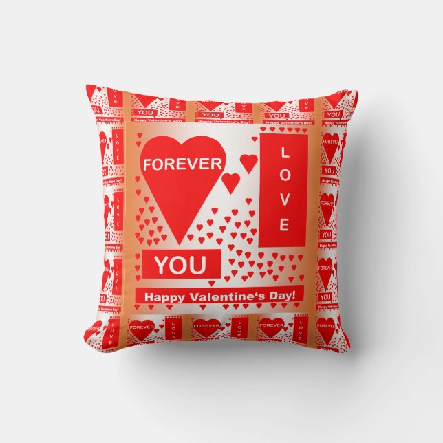 Coussin Happy Valentine's Day Text Forever Love Hearts Red (Recto)