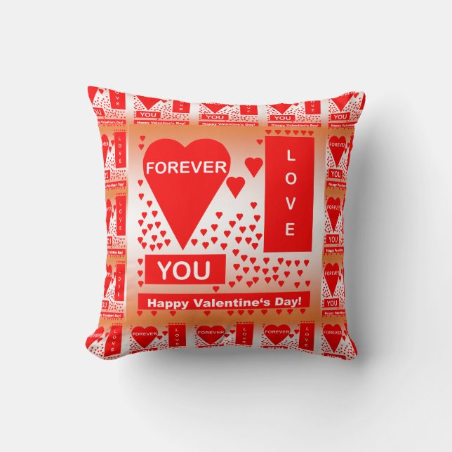 Coussin Happy Valentine's Day Text Forever Love Hearts Red (Recto)