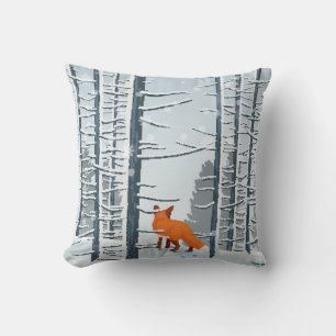 Coussin Happy Winter avec paysage forestier et animal rena