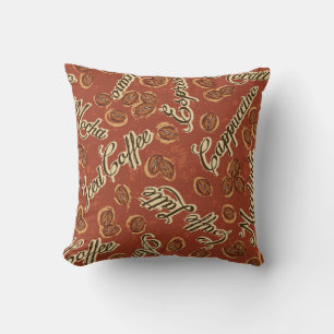 Coussin Haricots de café et typographie couteaux de grunge