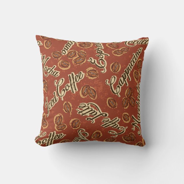 Coussin Haricots de café et typographie couteaux de grunge (Recto)