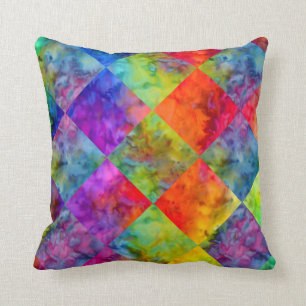 Coussin [Harlequin Cravate-Dye] À damiers fractal diamant