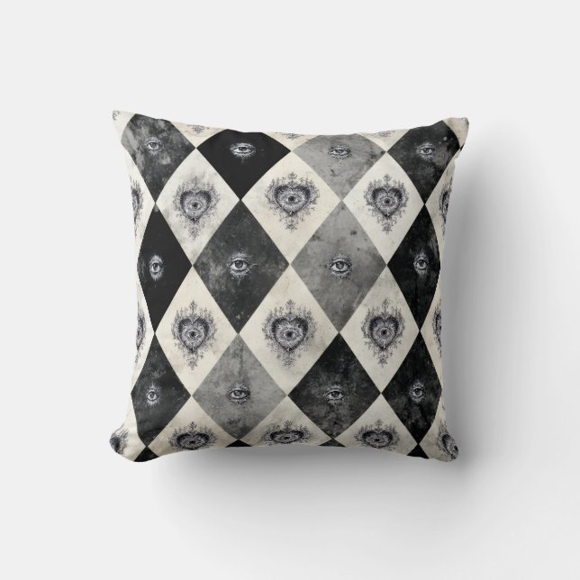 Coussin Harlequin with All-Seeing Eyes Throw Pillow (Recto)