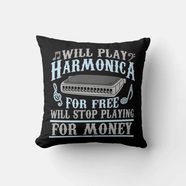 Coussin Harmonica Player Blues Music French Harp Lover (Recto)