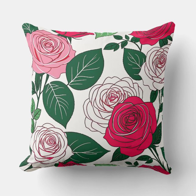 Coussin Harmonie de fleurs en gras - rose rouge et rose co (Recto)