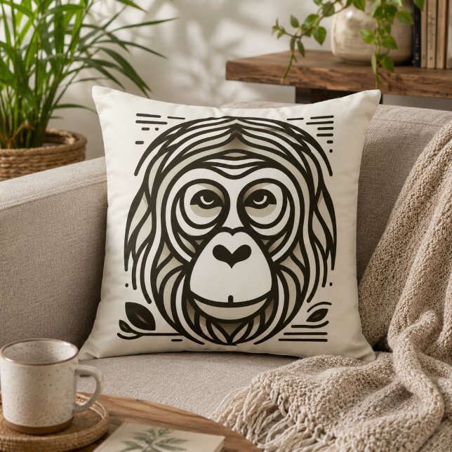 Coussin Harmonie de la Jungle : Inspiré de l'Orang-outan  (Jungle Harmony: Orangutan-Inspired Throw Pillow)