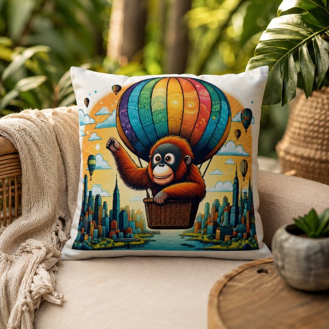 Coussin Harmonie de la Jungle : Inspiré de l'orang-outan  (Jungle Harmony: Orangutan-Inspired Throw Pillow)