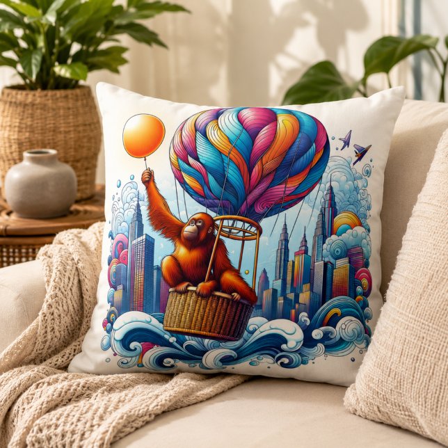 Coussin Harmonie de la Jungle : Inspiré de l'Orang-outan  (Jungle Harmony: Orangutan-Inspired Throw Pillow)