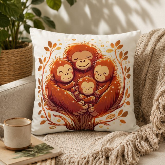 Coussin Harmonie de la Jungle : Inspiré de l'Orang-outan  (Jungle Harmony: Orangutan-Inspired Throw Pillow)