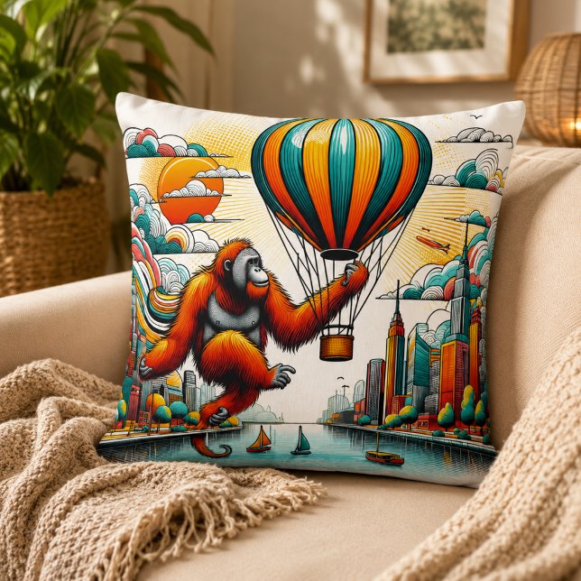 Coussin Harmonie de la Jungle : Inspiré de l'Orang-outan  (Jungle Harmony: Orangutan-Inspired Throw Pillow)