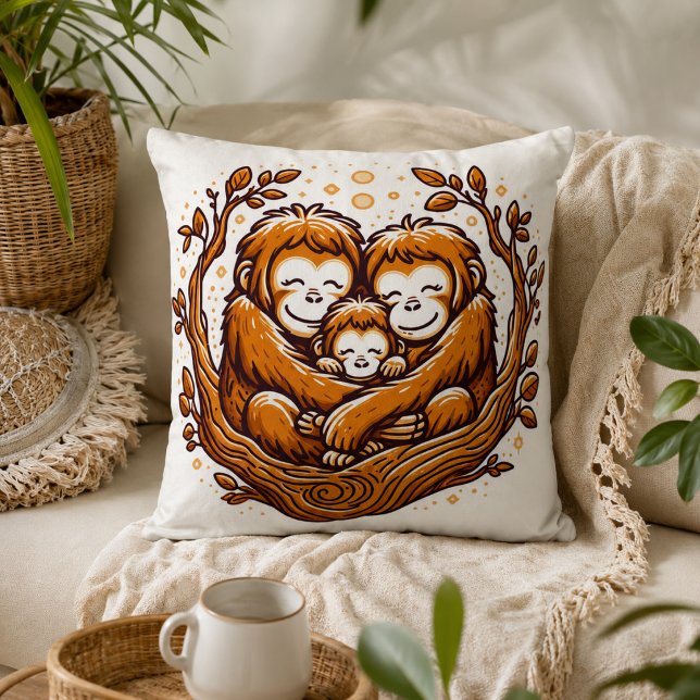 Coussin Harmonie de la Jungle : Inspiré de l'Orang-outan  (Jungle Harmony: Orangutan-Inspired Throw Pillow)