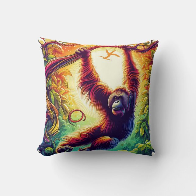 Coussin Harmonie de la jungle : inspirée par l'Orangoutan (Recto)