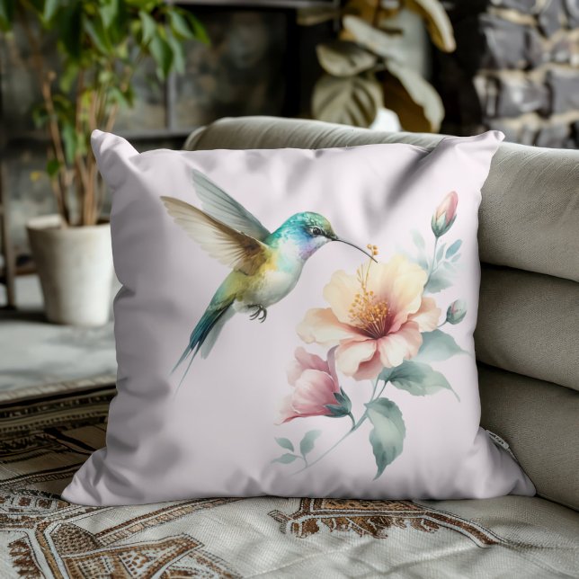 Coussin Harmonie des colibris avec un Hibiscus élégant (Créateur téléchargé)