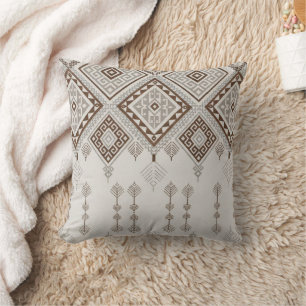 Coussin Harmonie Désertique – Tribal Géométrique Brun 
