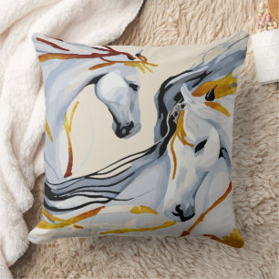 Coussin Harmonie Dorée : Deux Chevaux dans le Royaume Fant