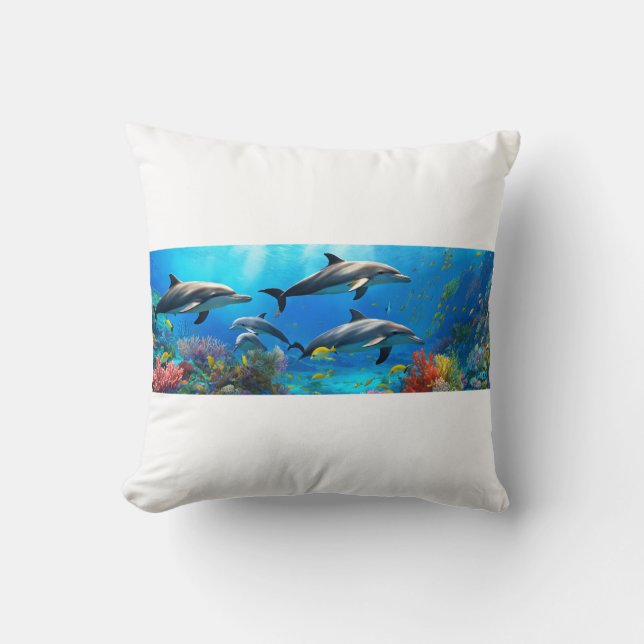 Coussin Harmonie Océanique : Les Dauphins Sur Les récifs C (Recto)