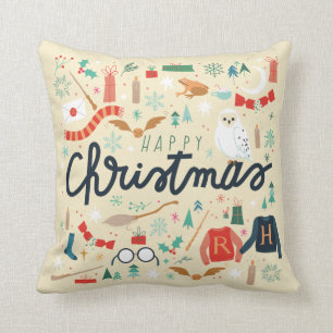 Coussin Harry Potter   Joyeux Noël Avec Icônes Festives