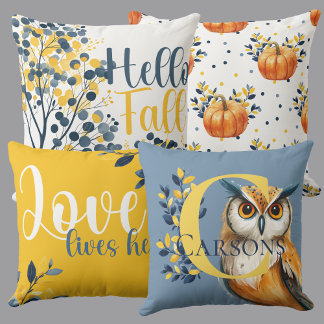 Coussin Harvest Family Roots Reversible Owl & Monogram