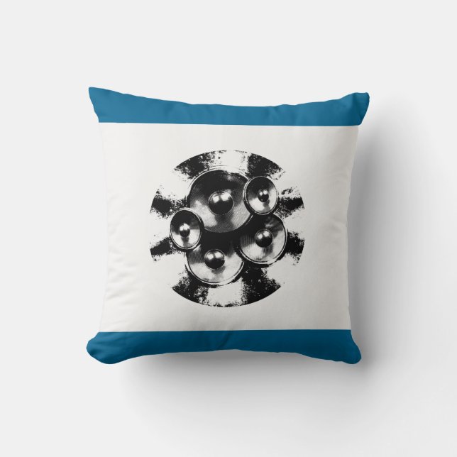 Coussin Haut-parleurs de musique noir et bleu (Recto)