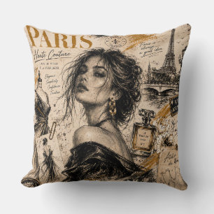 Coussin "Haute Couture Vintage Paris" Dessin Vintage