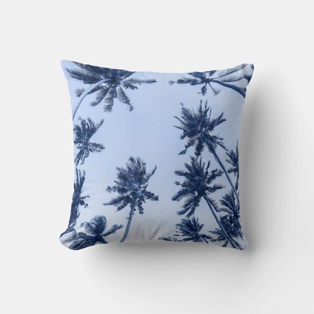 Coussin Hauts palmiers, ciel bleu clair. (Recto)