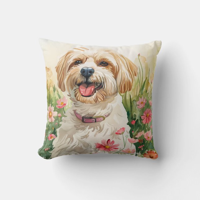 Coussin Havanais - Aquarelle Chien Décor maison (Recto)