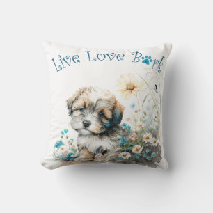 Coussin Havanais maman chien floral