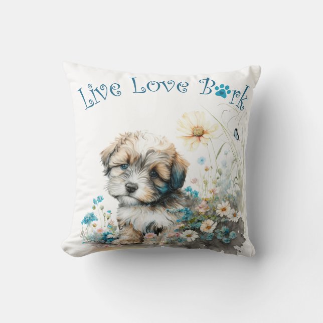 Coussin Havanais maman chien floral (Recto)