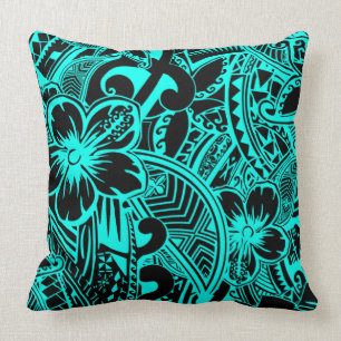 Coussin Hawaï - Samoan - Threads tribaux Turquoises polyn