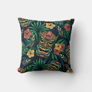Coussin Hawaï Tiki Masque Motif tropical
