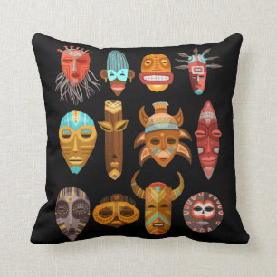 Coussin Hawaïen Tiki Masques Totems Hawaii