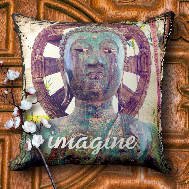 Coussin Hawaii Bouddha Turquoise Photo Imagine Script Bold (Créateur téléchargé)
