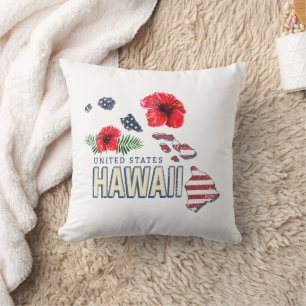 Coussin Hawaii États-Unis Retro State Map USA Souvenir