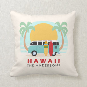 Coussin Hawaii Surfboard Van Nom de famille Jeu d'oreiller